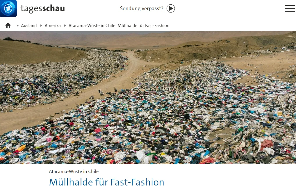 Screenshot Tagesschau vom 02.02.22 Müllhalde für Fast Fashion-Atacama Wüste Chile
